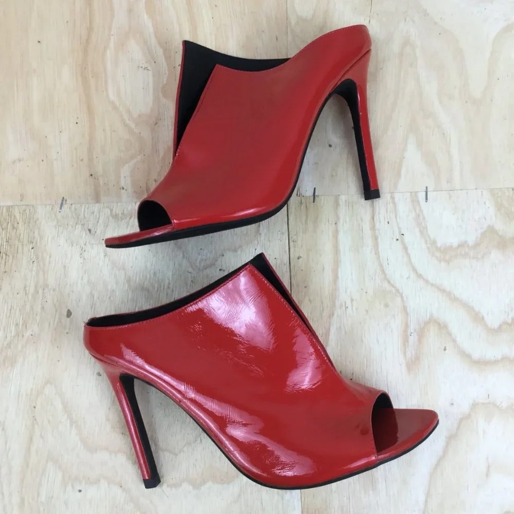Jeffrey Campbell Shiny Red Peep Toe Booties 6